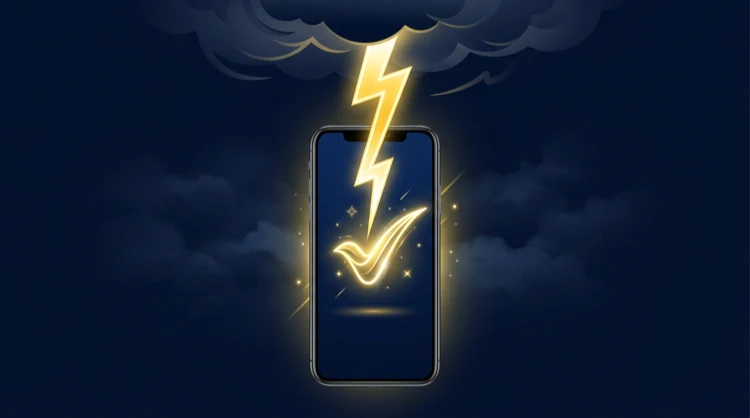 Lightning bolt into a smartphone symbolising instant casino deposits